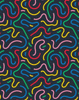 Matte navy blue colorful neon squiggles peel and stick wallpaper -Electric Maze