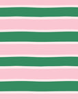 Self-adhesive wallpaper featuring pink and green horizontal stripes, known as Ember Blush