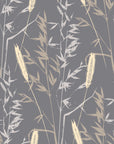 Ember Hush peel and stick wallpaper featuring a grey and beige botanical silhouette of wheat
