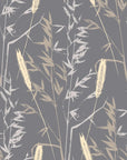 Ember Hush grey and beige wheat grass botanical wallpaper
