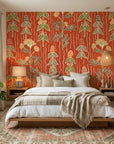 Ember Meadow terracotta and green wildflower wallpaper adding character to a cozy bedroom