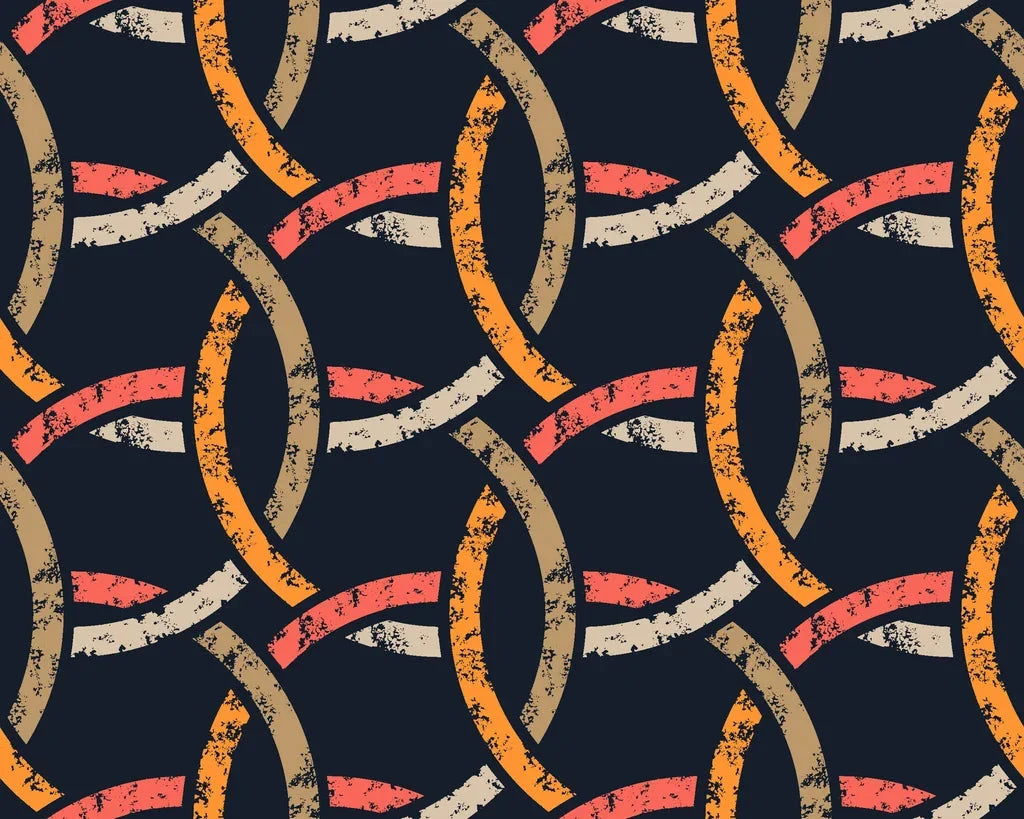 Ember Threads navy blue and orange geometric ring wallpaper