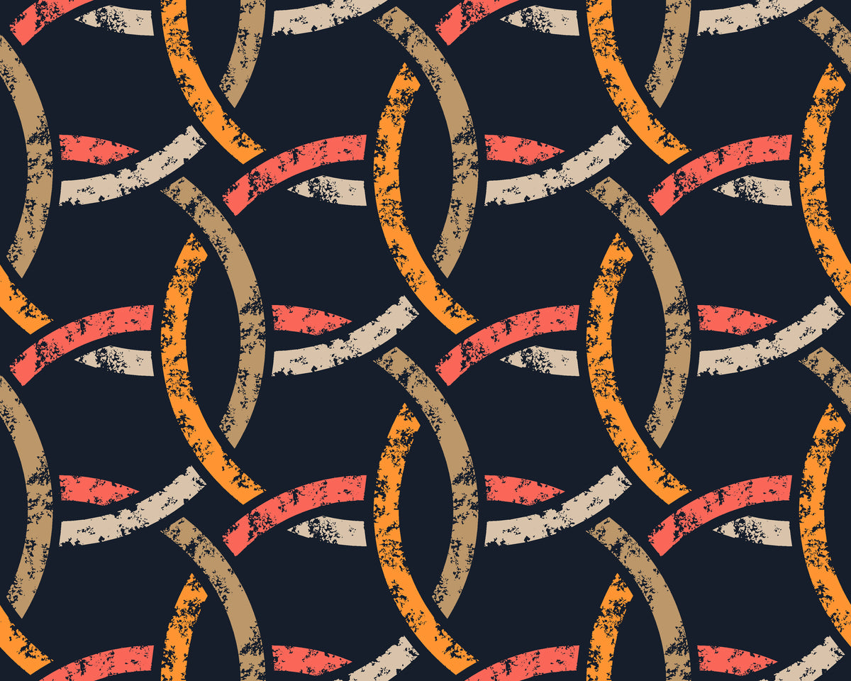 Ember Threads navy blue and orange geometric ring wallpaper