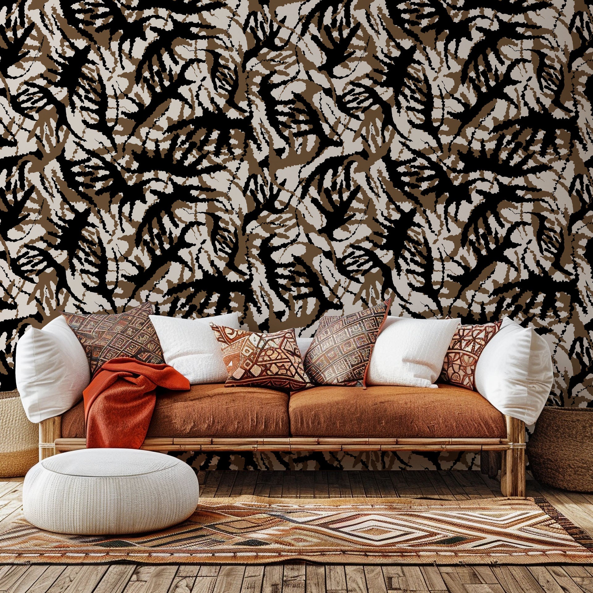 Abstract black and brown organic vein peel and stick wallpaper - Ember Veins