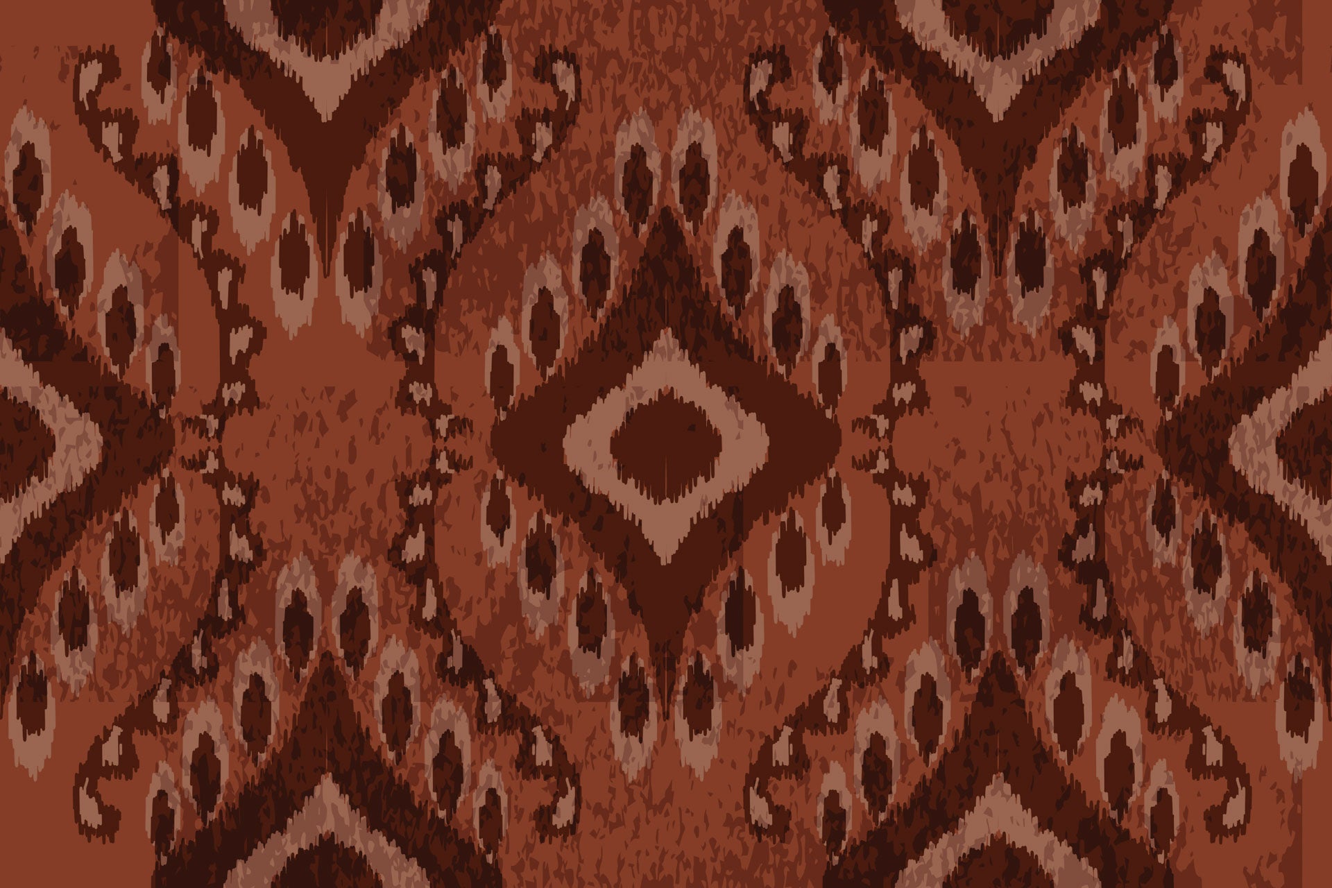 Traditional geometric Ikat wallpaper, featuring rust brown and beige tones, available as peel and stick