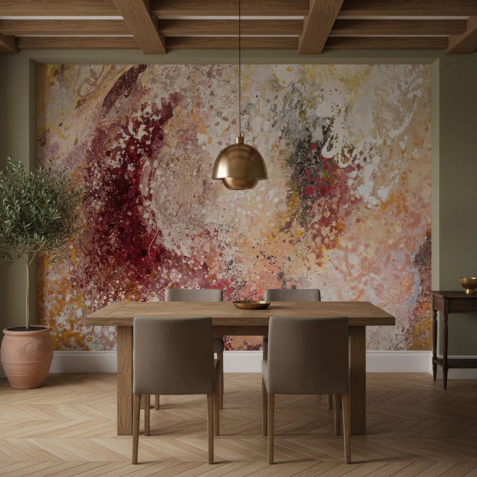 Luxurious removable wallpaper with layered earth tone impasto texture