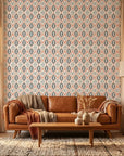 Ember & Iron retro geometric peel and stick wallpaper in a warm and inviting living room