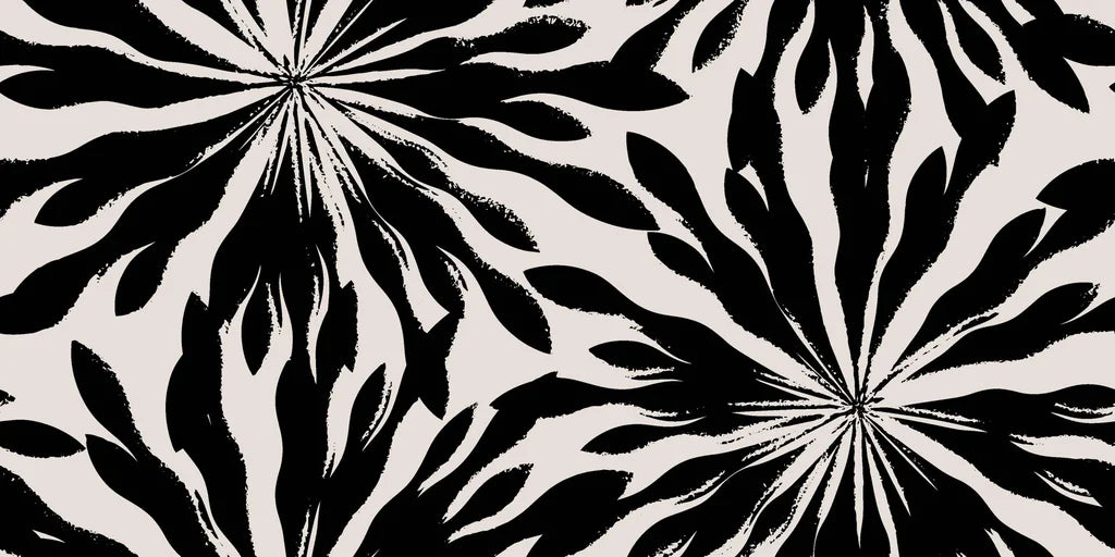 Cream and black shibori sunburst pattern on self-adhesive wallpaper