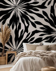 Abstract shibori sunburst pattern in cream and black on self-adhesive wallpaper