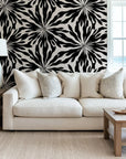 Abstract black and cream shibori sunburst peel and stick wallpaper