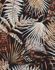 Self-adhesive wallpaper featuring a dark botanical pattern with rust-colored and grey fern leaves