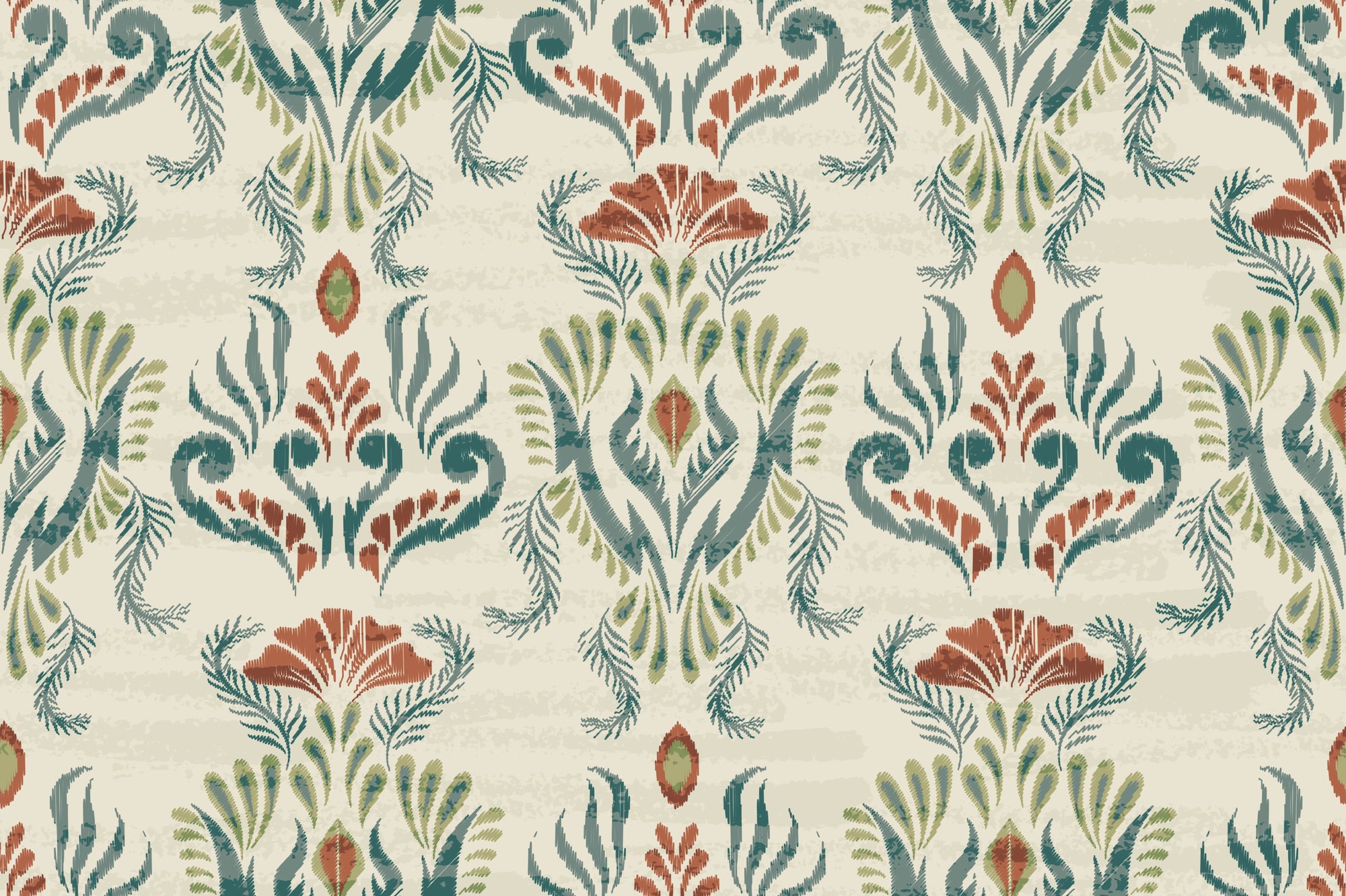 Textured teal rust floral tapestry peel and stick wallpaper - Ember Tapestry