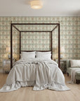 Ember Tapestry teal and rust floral wallpaper adding character to a cozy bedroom