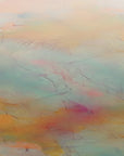 Embers & Mist warm sunset abstract wallpaper creating ambiance in a serene bathroom