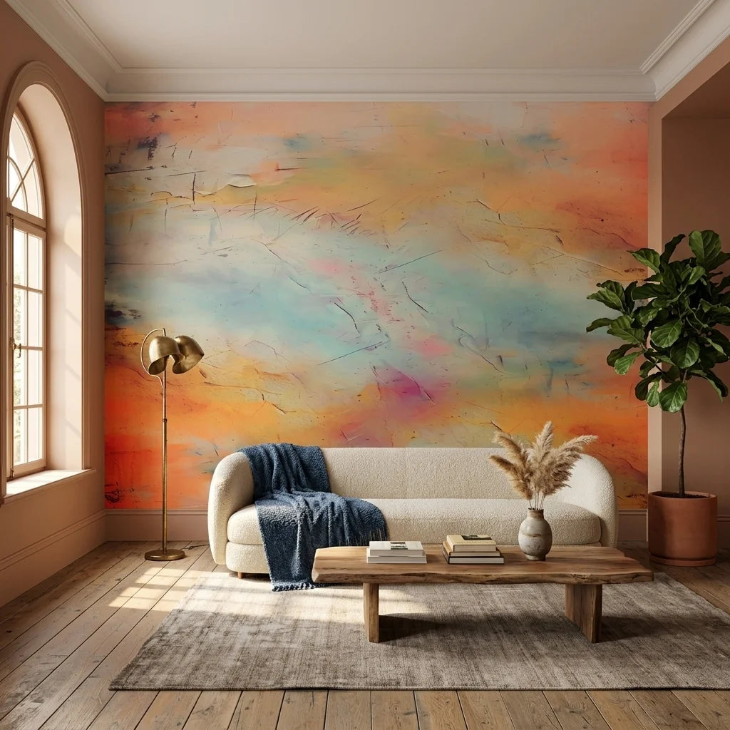 Smooth warm peach and coral sunset abstract peel and stick wallpaper - Embers & Mist
