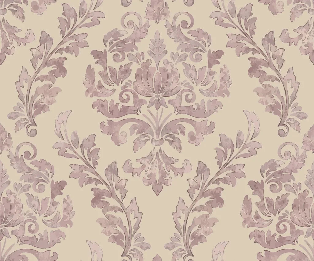 Embroidered Floral Dream soft pink damask wallpaper