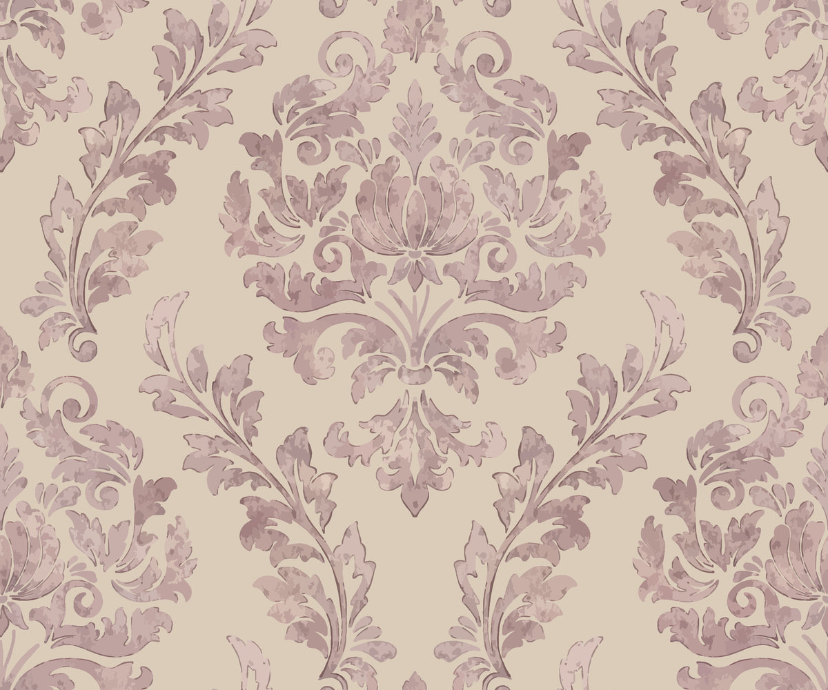 Embroidered Floral Dream soft pink damask wallpaper
