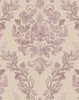 Elegant damask wallpaper in mauve and cream featuring ornate acanthus scrollwork in Embroidered Floral Dream pattern