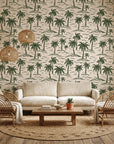 Emerald Breeze green grass wallpaper in a warm and inviting living room