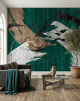 Linen-like emerald green and gold abstract peel and stick wallpaper - Emerald Crossing