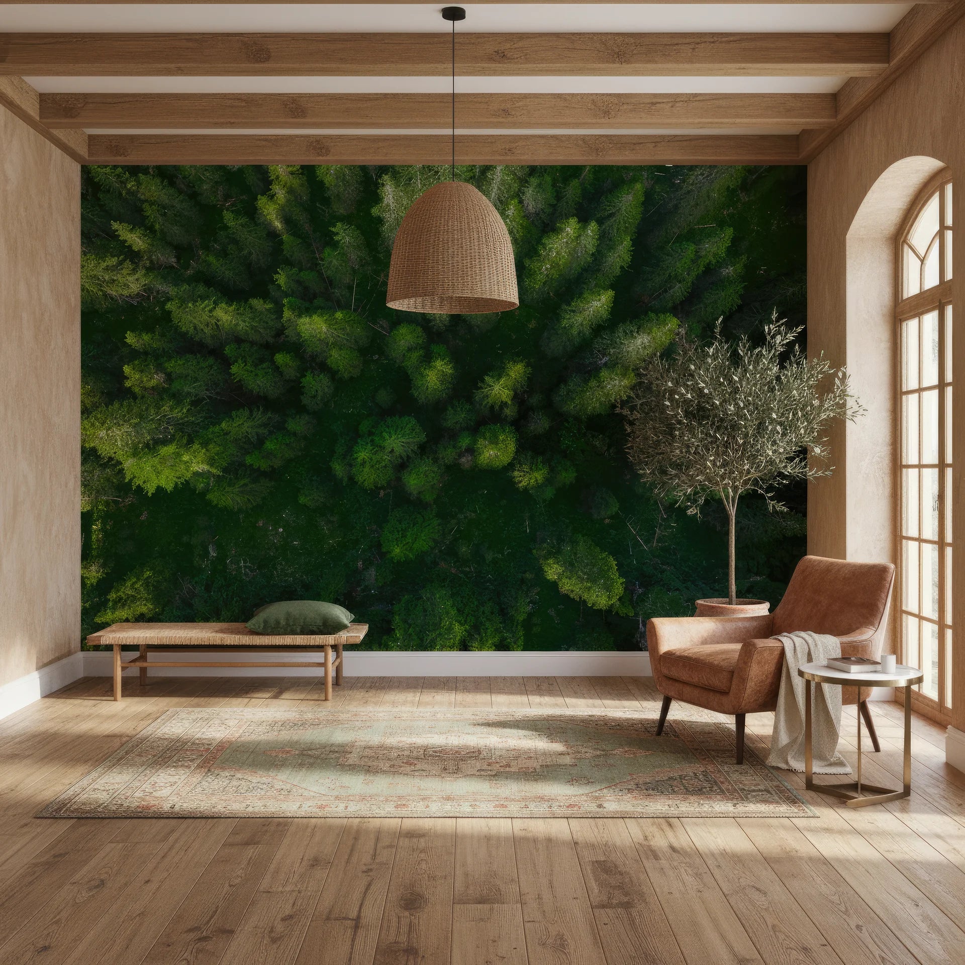 Deep layered emerald green landscape with atmospheric perspective removable wallpaper