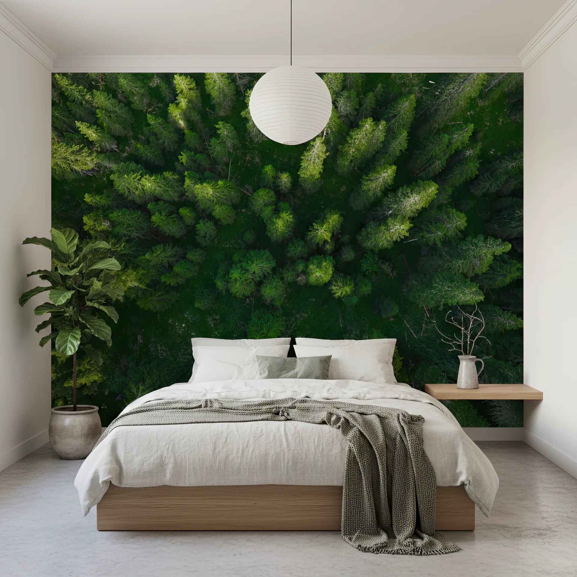 Rich green depth showing forest layers and distant mountains peel and stick