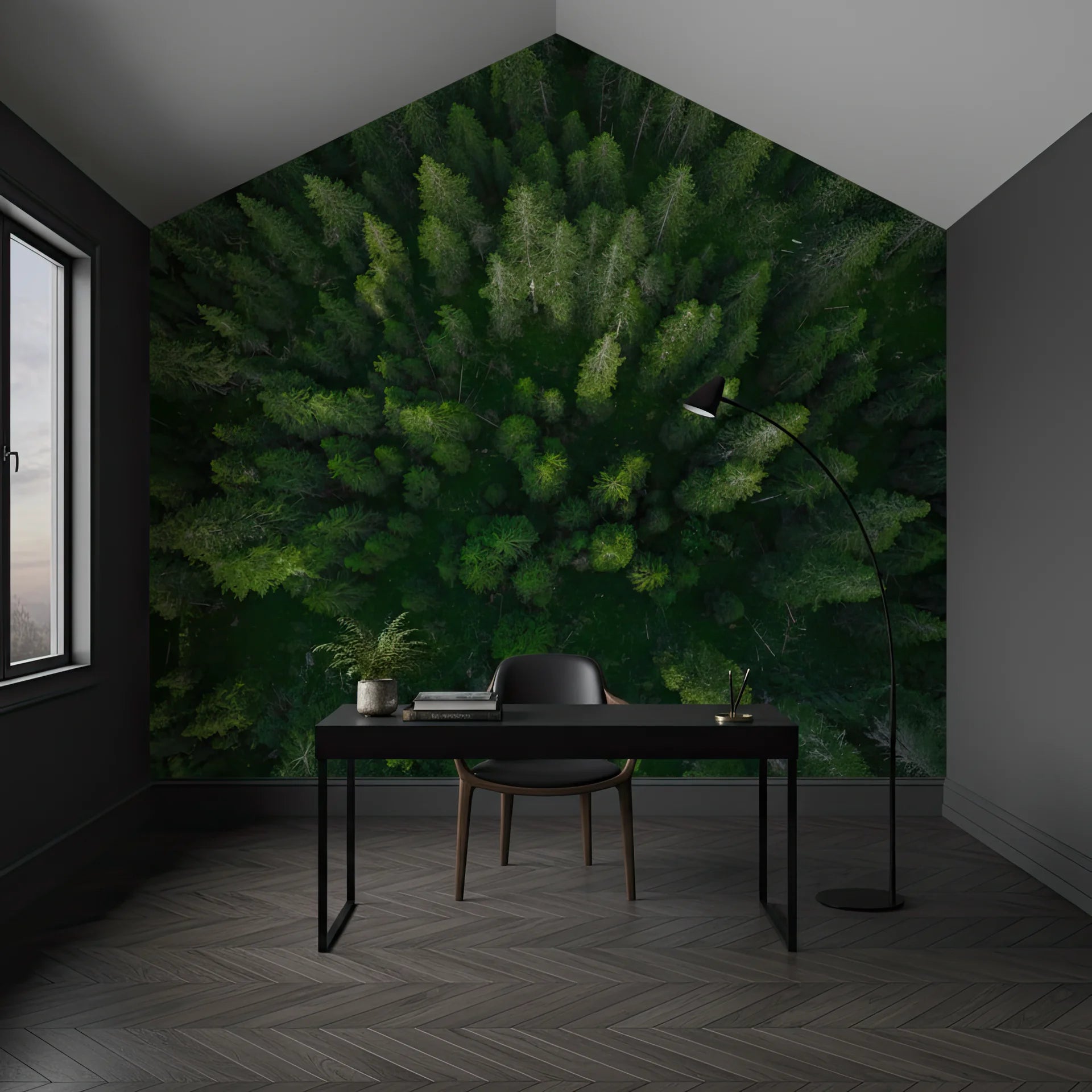Layered emerald landscape with dimension and visual depth removable wall mural