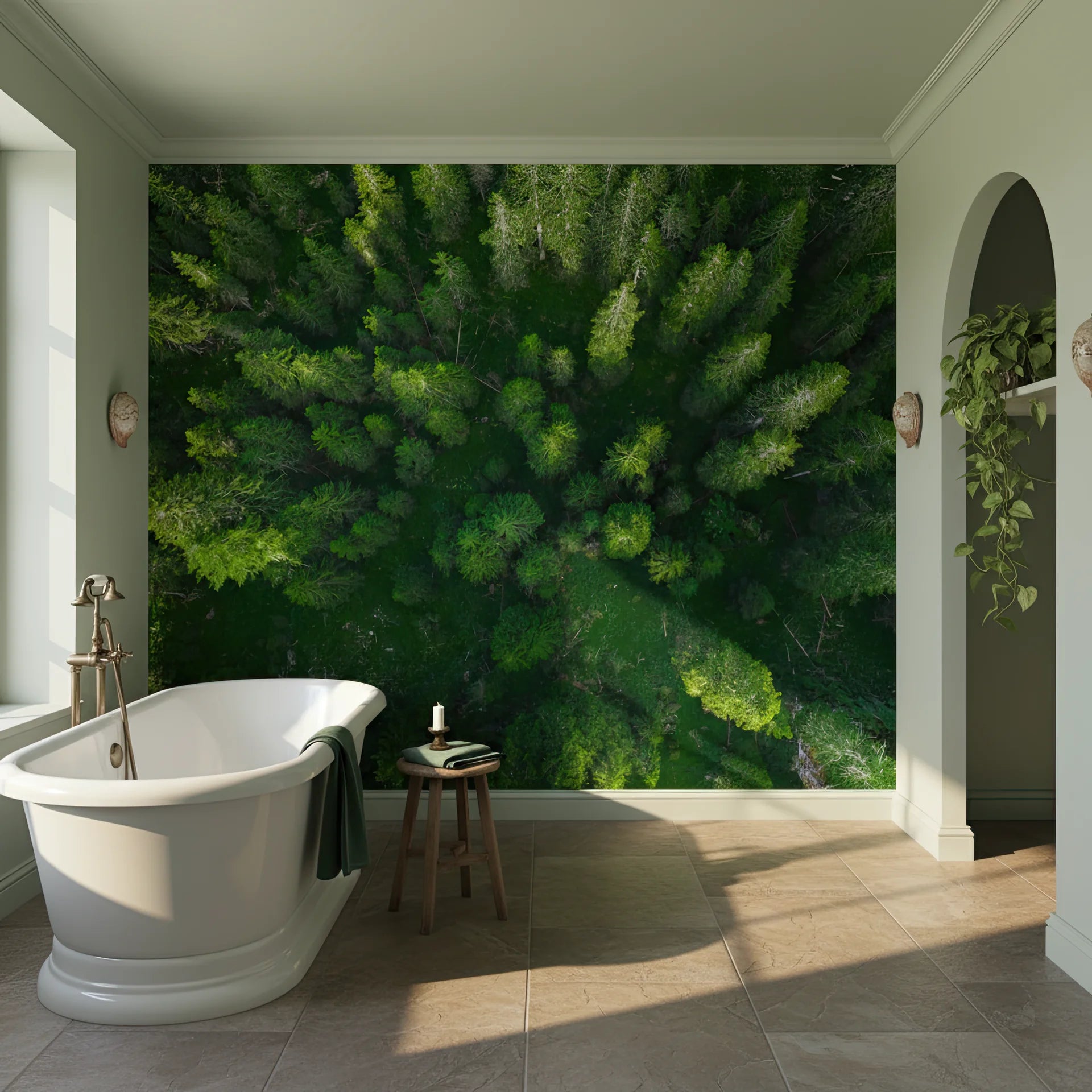 Deep green complexity in layered vegetation and terrain peel and stick wallpaper