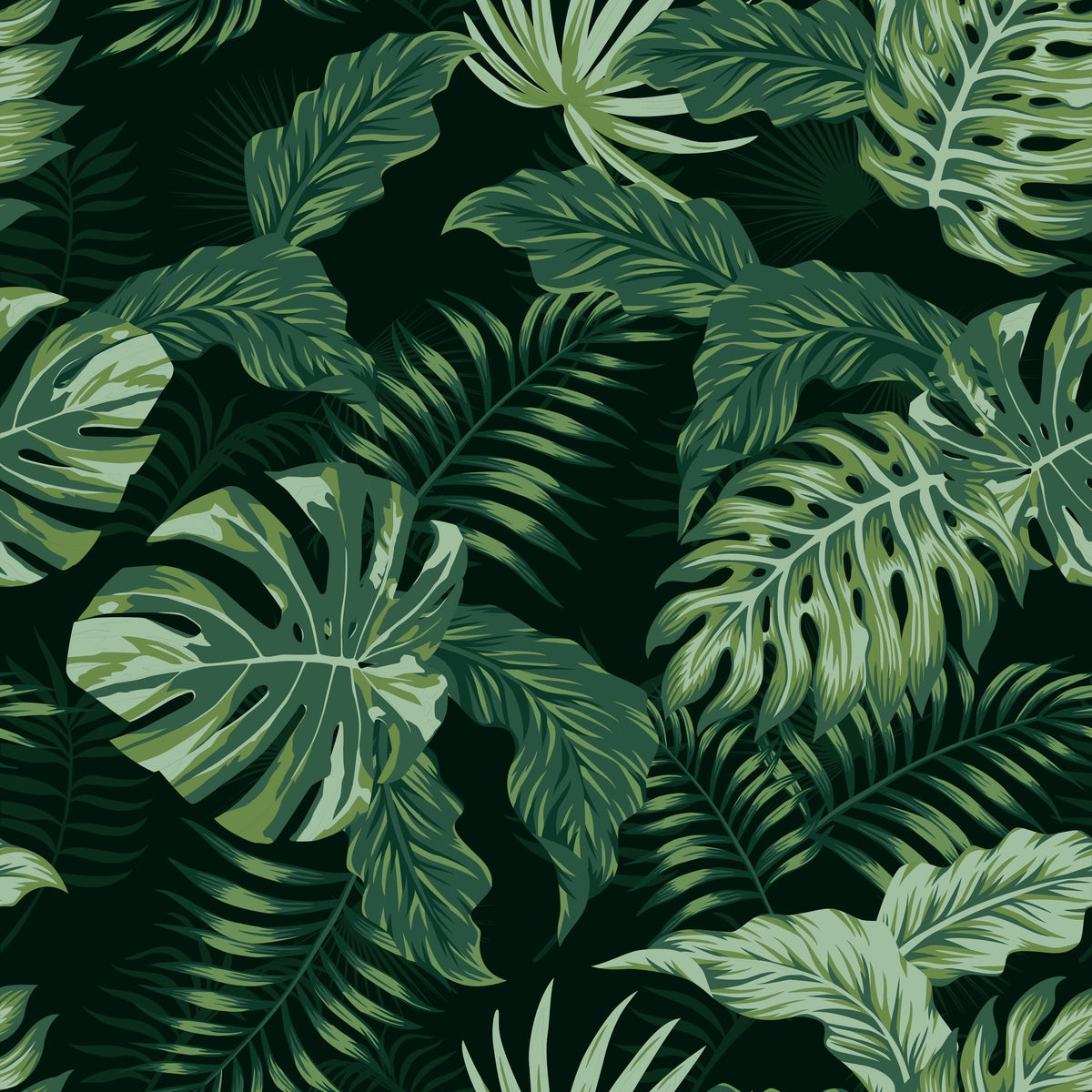Emerald Jungle deep green tropical botanical wallpaper