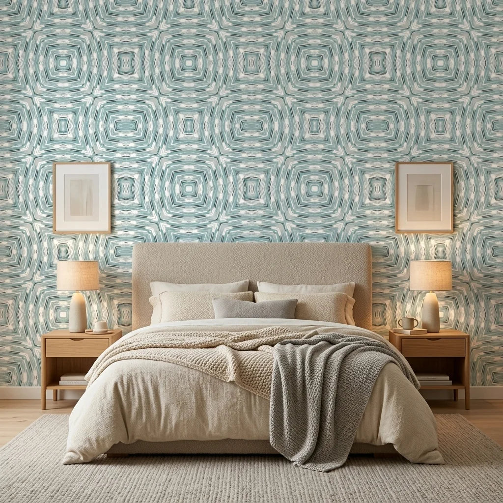 Emerald Lozenge cool geometric peel and stick wallpaper adding character to a cozy bedroom