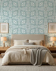 Emerald Lozenge cool geometric peel and stick wallpaper adding character to a cozy bedroom