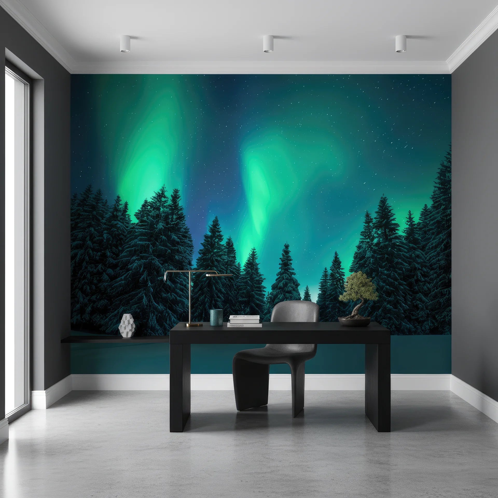 Deep green nocturnal landscape with mysterious emerald tones removable wall mural