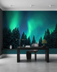 Deep green nocturnal landscape with mysterious emerald tones removable wall mural