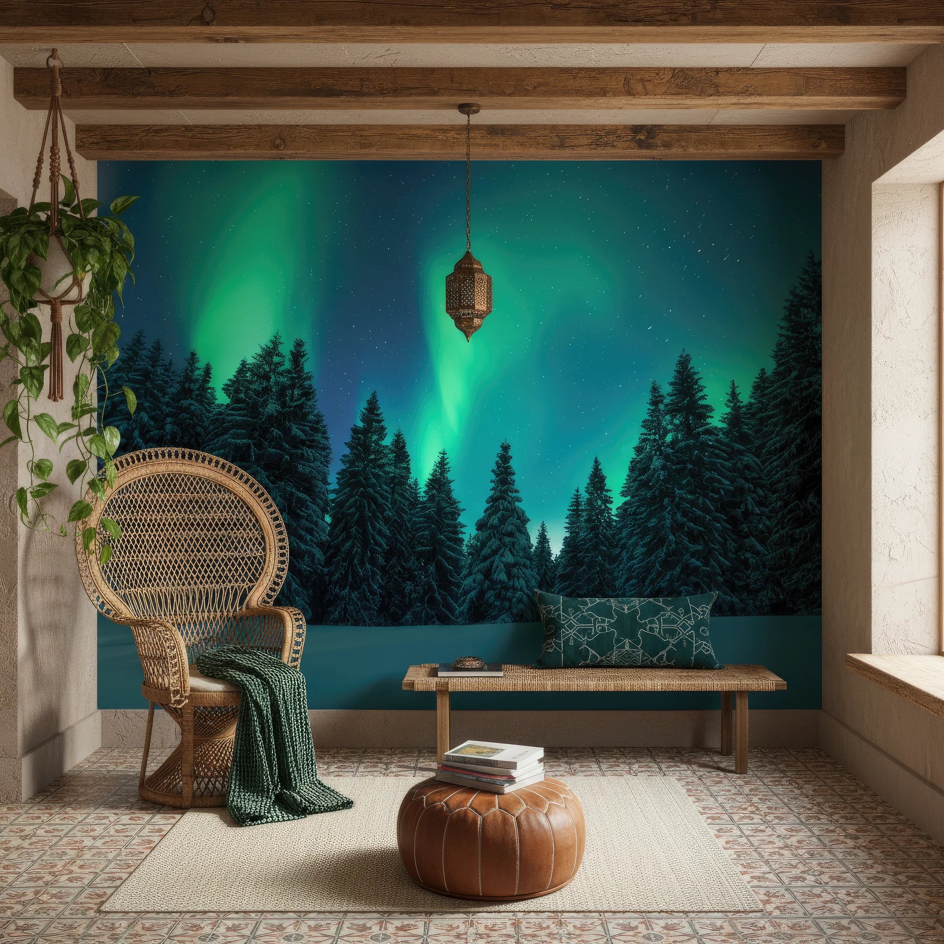 Dark emerald richness creating dramatic nighttime scene peel and stick wallpaper