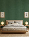 Emerald Slant forest green abstract wallpaper adding character to a cozy bedroom