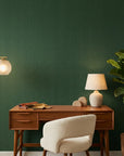 Emerald Slant forest green abstract wallpaper as a feature wall in a bright home office