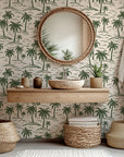 Coastal green palm tree sketch pattern on removable wallpaper