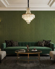 Emerald Deco emerald green art deco wallpaper in a warm and inviting living room
