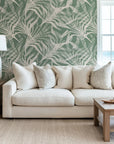 Modern sage green and cream abstract palm leaf self-adhesive wallpaper