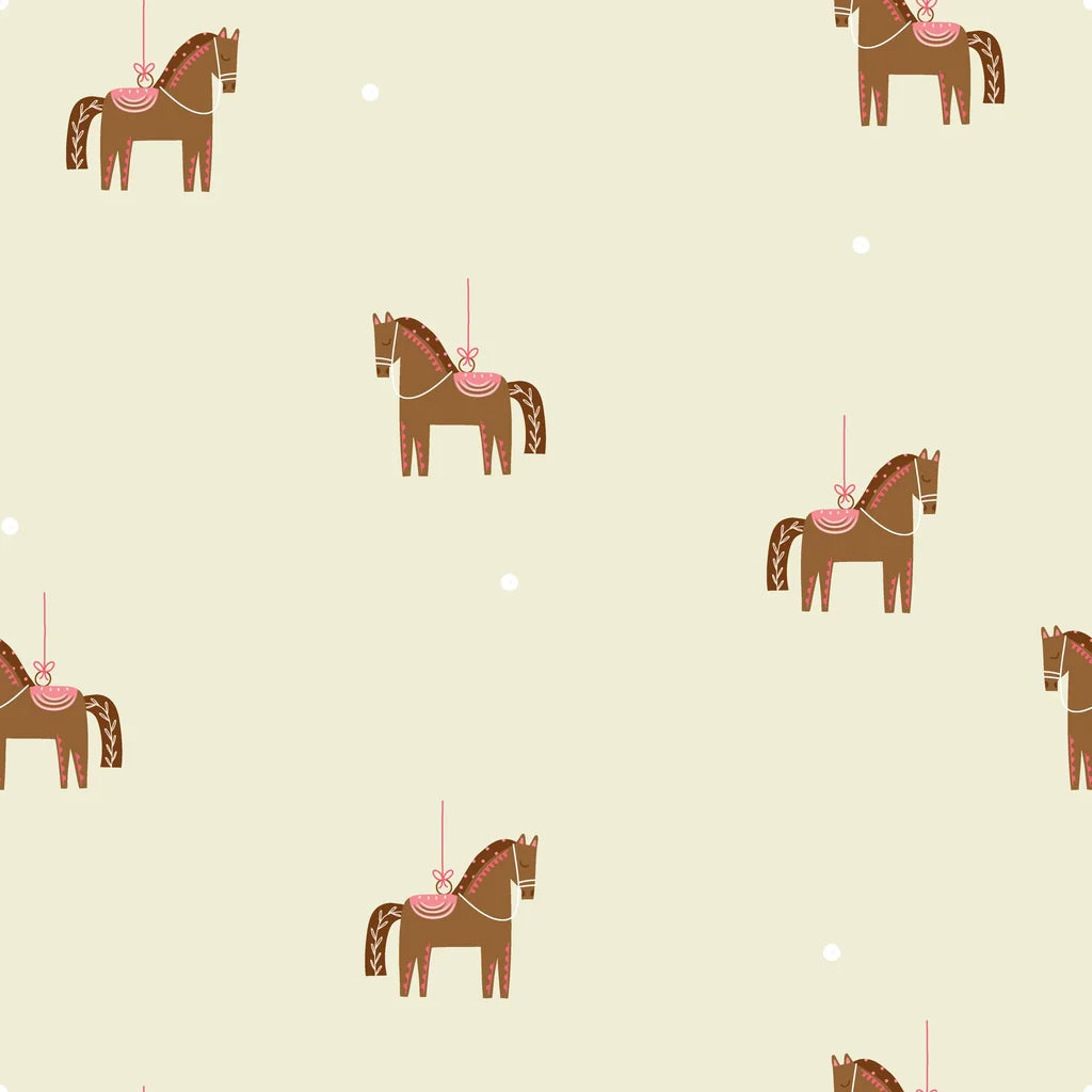 Cream whimsical carousel horse nursery peel and stick wallpaper - Equestrian Dream