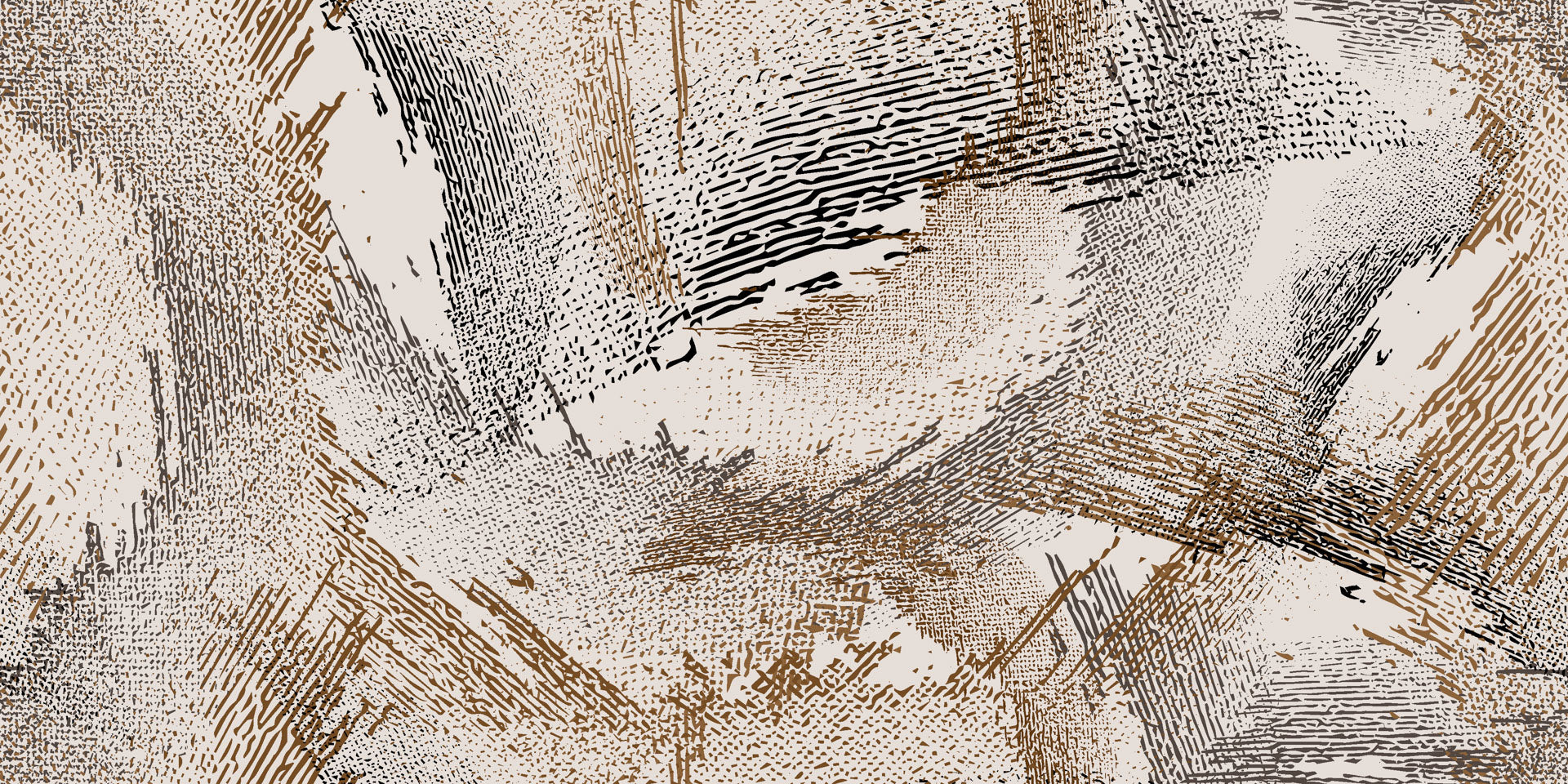 Self-adhesive wallpaper featuring an abstract grunge design in beige and brown brushstrokes, titled 'Eroded Lines'