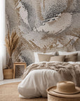 Abstract, self-adhesive wall covering called 'Eroded Lines' featuring distressed beige and brown grunge brushstrokes