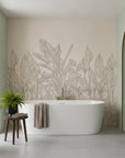 Etched Foliage sketched tan botanical line art adding character to a cozy bedroom