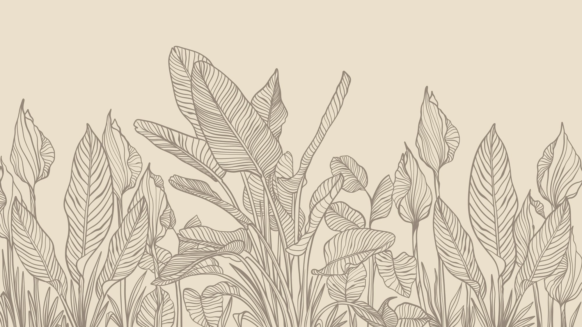 Linen-like peel and stick wallpaper with sketched botanical leaf outlines - Etched Foliage