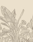 Linen-like peel and stick wallpaper with sketched botanical leaf outlines - Etched Foliage