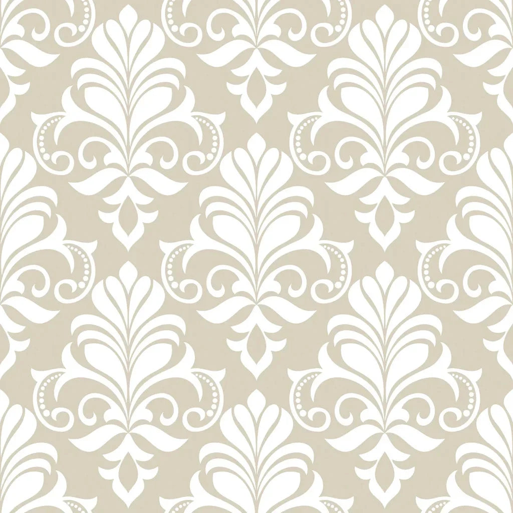 Ethereal Flowers elegant beige damask wallpaper