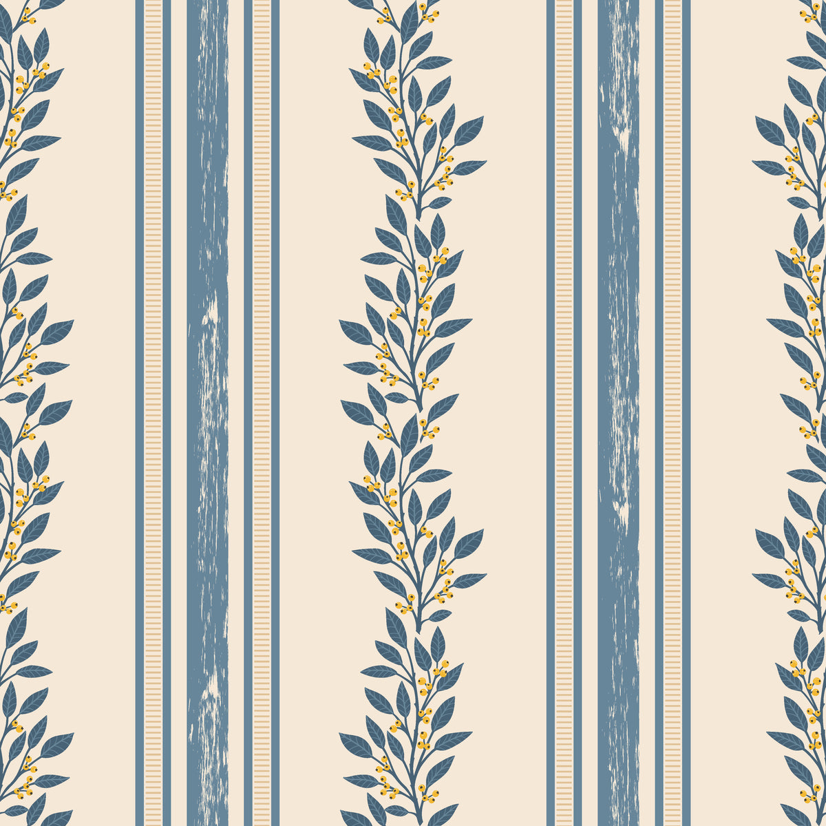 Ethereal Stripes blue and beige floral stripe wallpaper