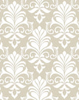 Traditional damask Ethereal Flowers wallpaper in cream and white with ornate scrollwork motifs