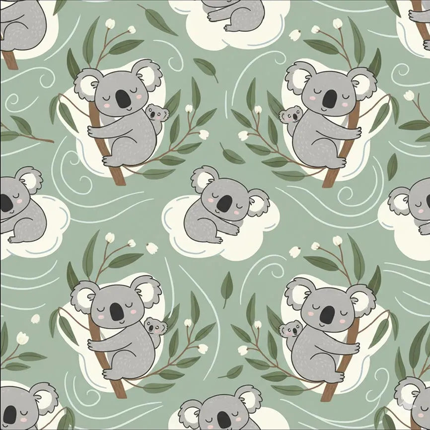 Smooth sage green koala nursery peel and stick wallpaper - Eucalyptus Dream