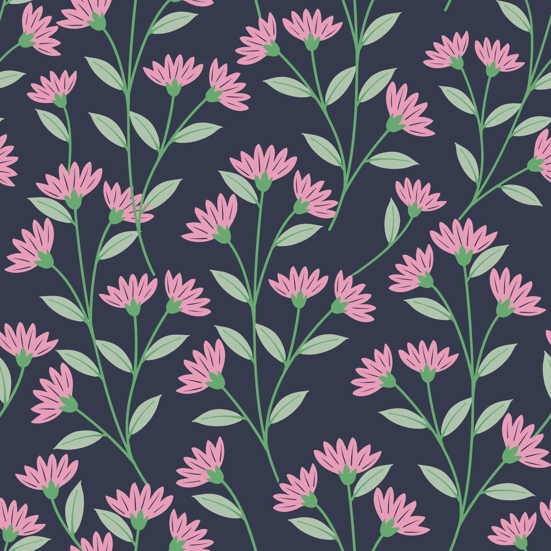 Smooth pink and green floral peel and stick wallpaper - Evening Garden